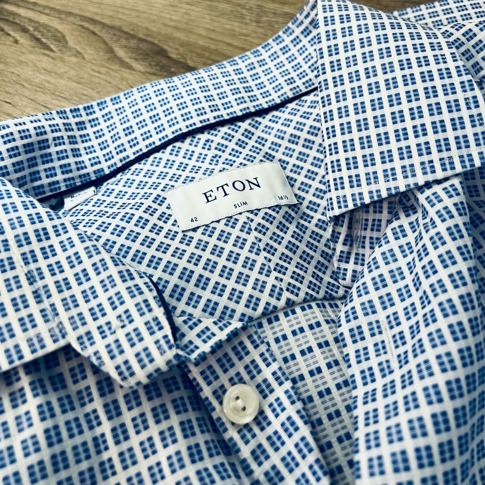 Eton Light Blue Checkered Dress Shirt